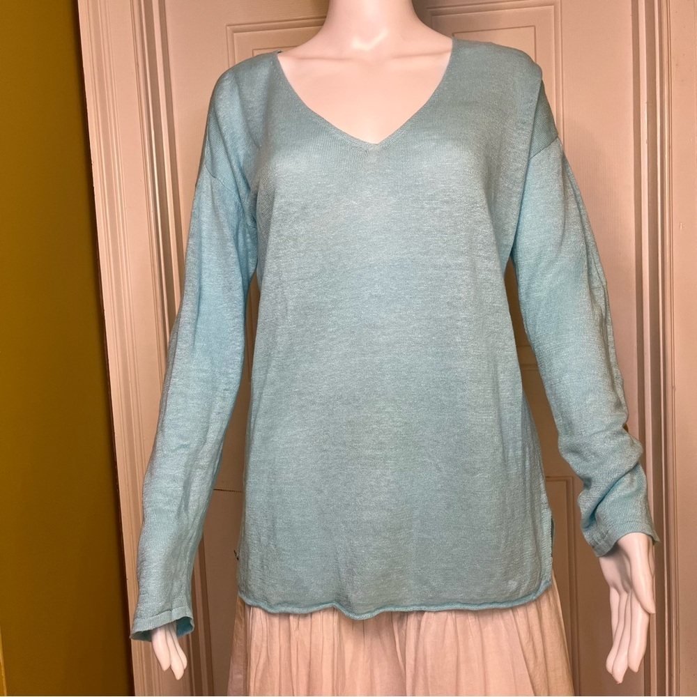 Lilly Pulitzer Women's Light Blue 100% Linen Long Sleeve Sweater Top Size Small